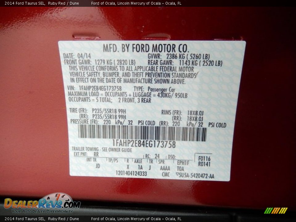 2014 Ford Taurus SEL Ruby Red / Dune Photo #12