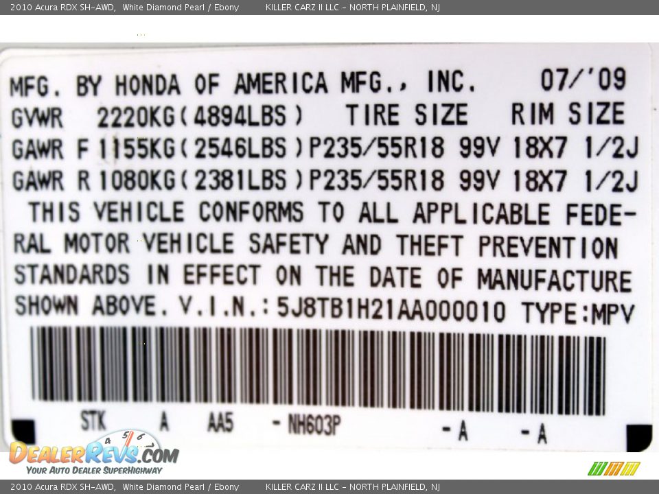 2010 Acura RDX SH-AWD White Diamond Pearl / Ebony Photo #36