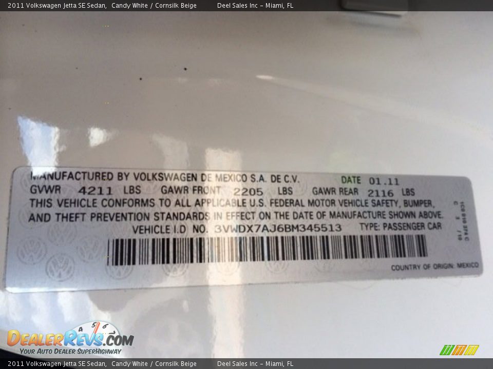 2011 Volkswagen Jetta SE Sedan Candy White / Cornsilk Beige Photo #14