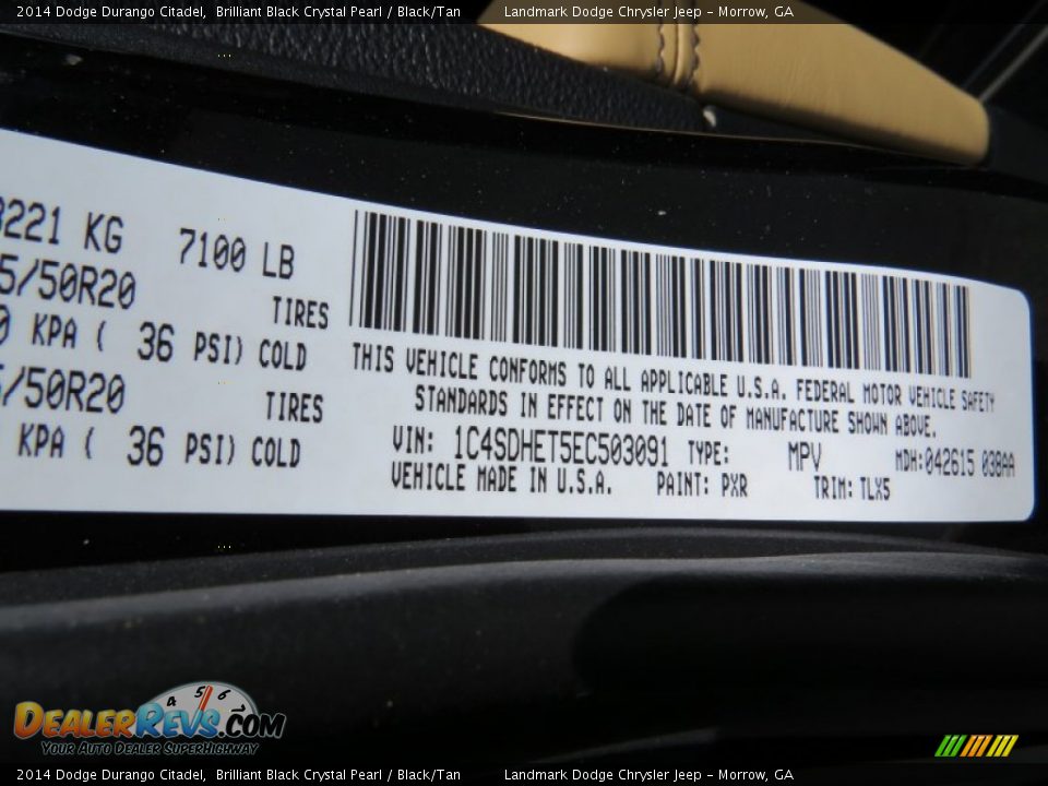 2014 Dodge Durango Citadel Brilliant Black Crystal Pearl / Black/Tan Photo #11