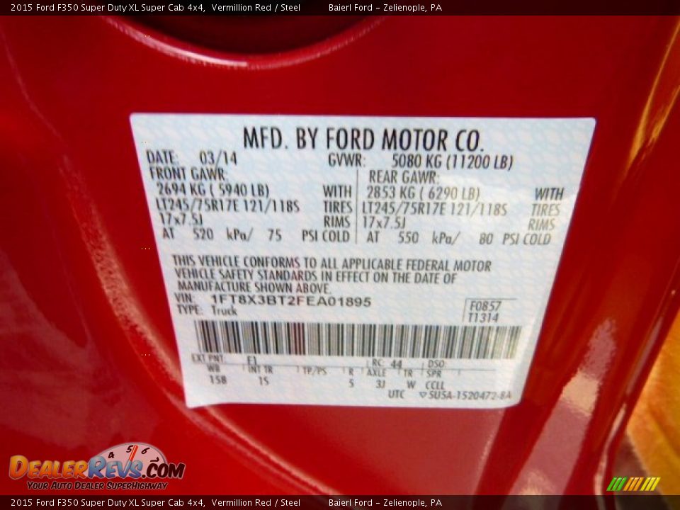 2015 Ford F350 Super Duty XL Super Cab 4x4 Vermillion Red / Steel Photo #20