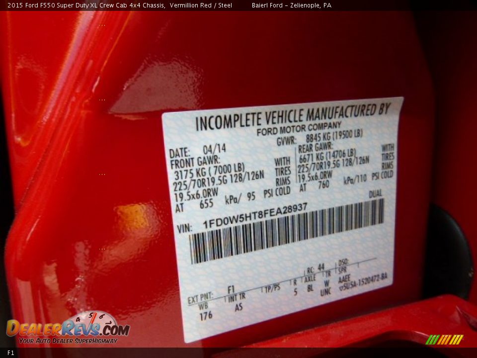 Ford Color Code F1 Vermillion Red