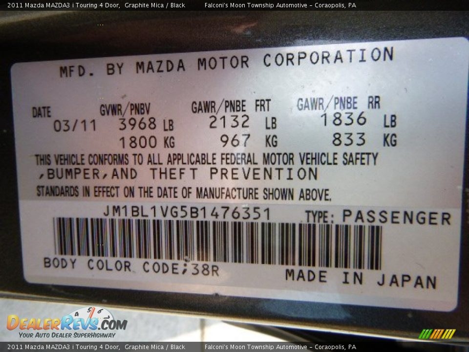 2011 Mazda MAZDA3 i Touring 4 Door Graphite Mica / Black Photo #24