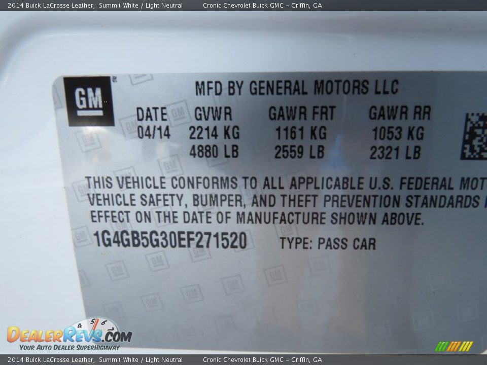 2014 Buick LaCrosse Leather Summit White / Light Neutral Photo #17