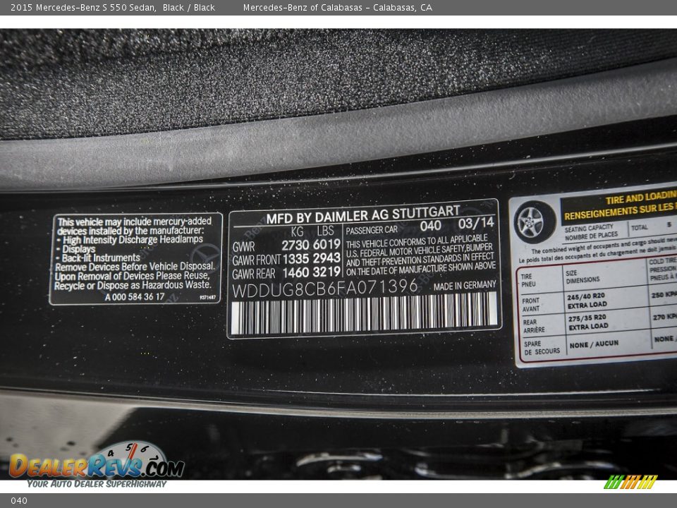 Mercedes-Benz Color Code 040 Black