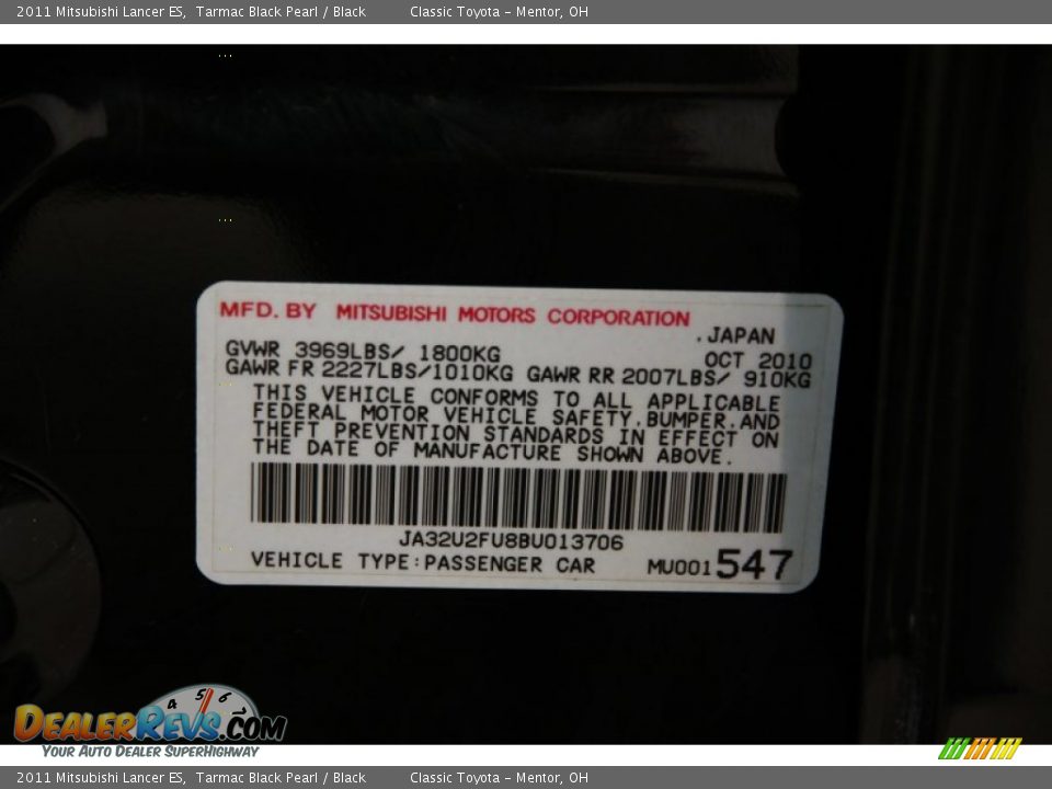 2011 Mitsubishi Lancer ES Tarmac Black Pearl / Black Photo #23