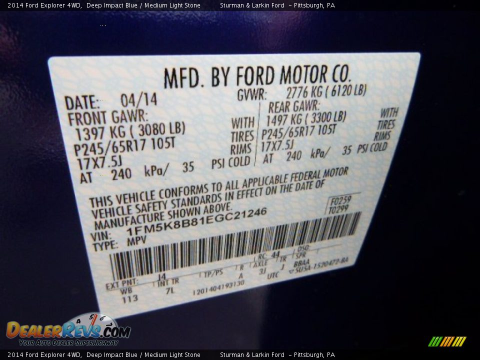 2014 Ford Explorer 4WD Deep Impact Blue / Medium Light Stone Photo #14