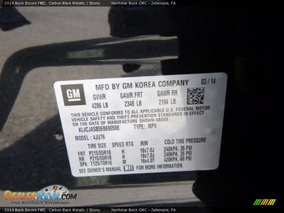 2014 Buick Encore FWD Carbon Black Metallic / Ebony Photo #20