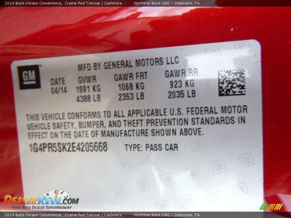 2014 Buick Verano Convenience Crystal Red Tintcoat / Cashmere Photo #20