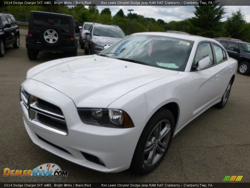 2014 Dodge Charger SXT AWD Bright White / Black/Red Photo #2