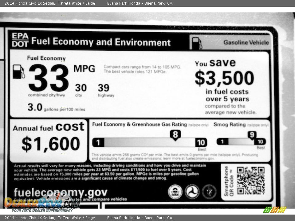 2014 Honda Civic LX Sedan Taffeta White / Beige Photo #19