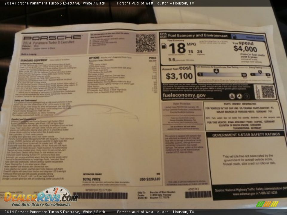 2014 Porsche Panamera Turbo S Executive Window Sticker Photo #30