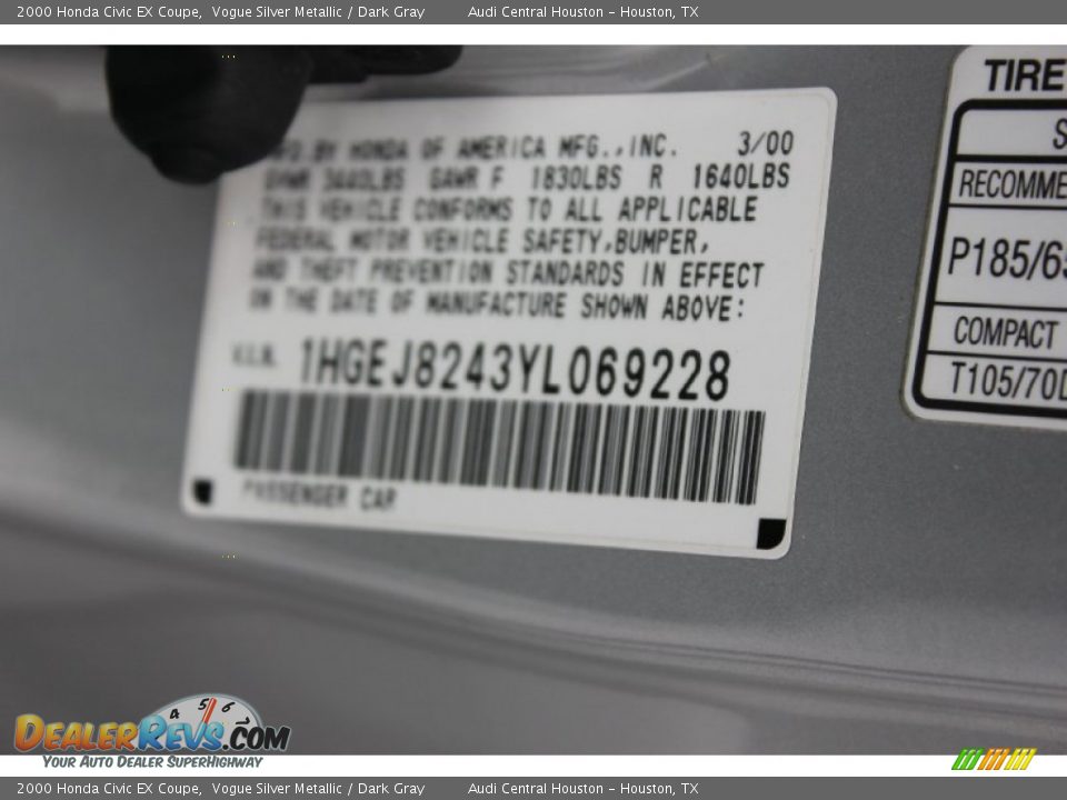 2000 Honda Civic EX Coupe Vogue Silver Metallic / Dark Gray Photo #28