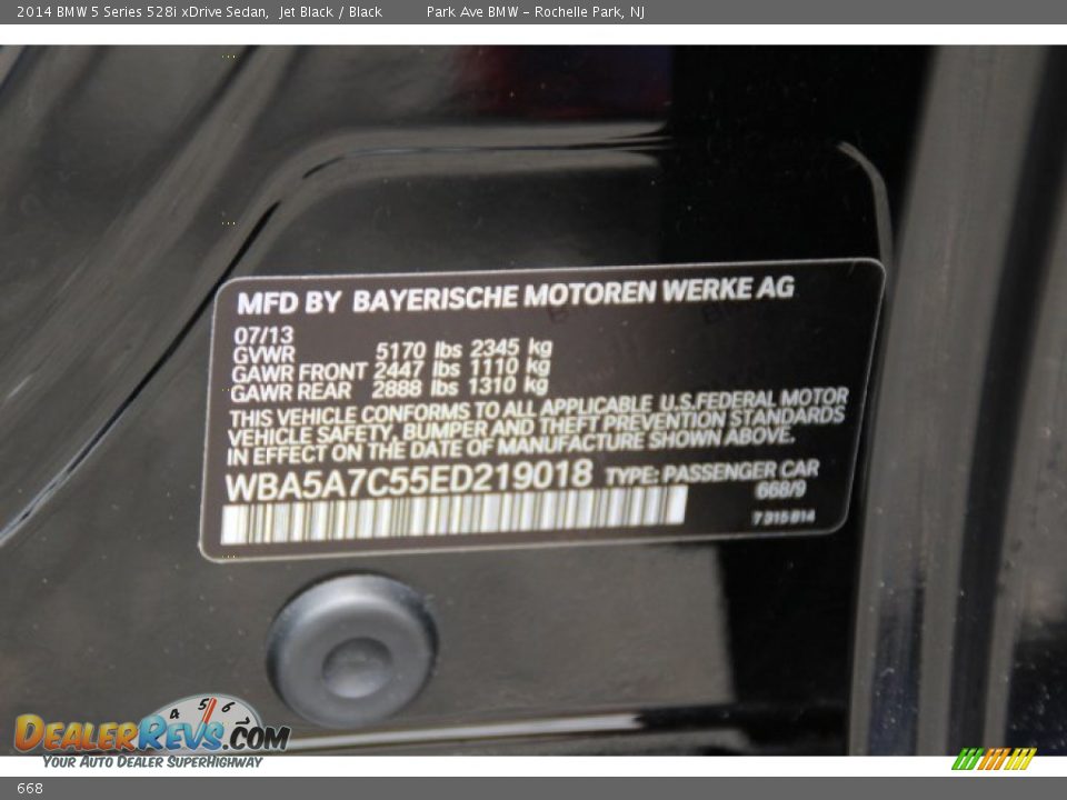 BMW Color Code 668 Jet Black