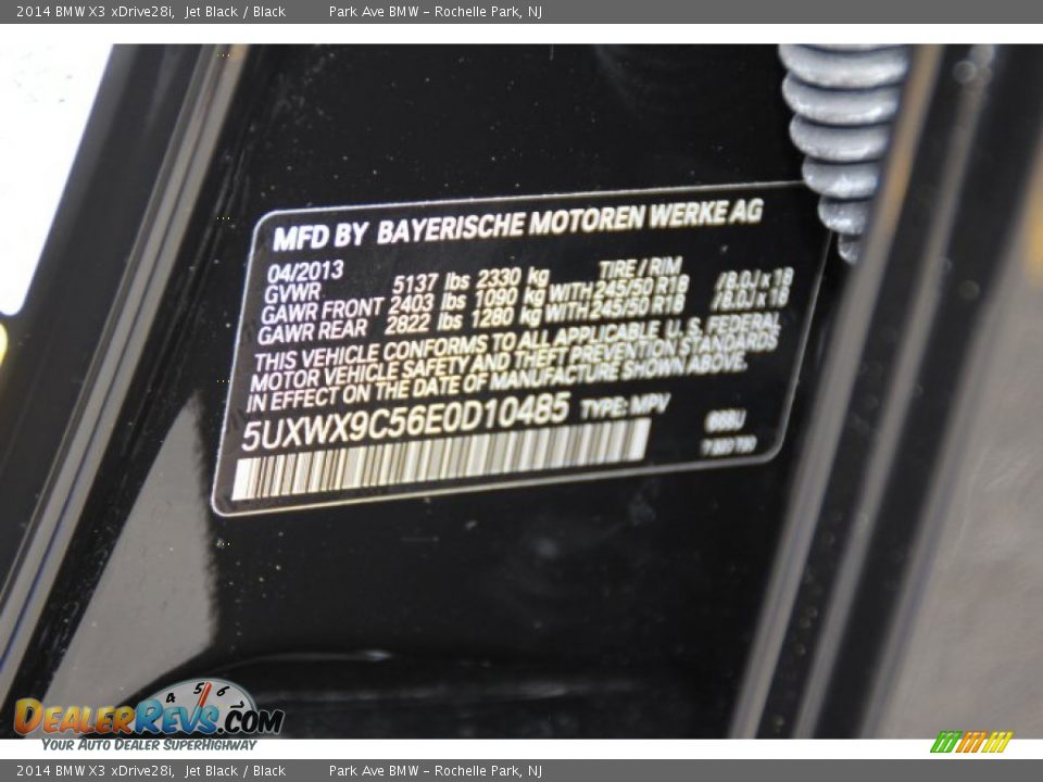 2014 BMW X3 xDrive28i Jet Black / Black Photo #32