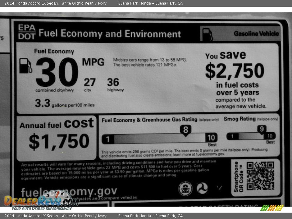 2014 Honda Accord LX Sedan White Orchid Pearl / Ivory Photo #19