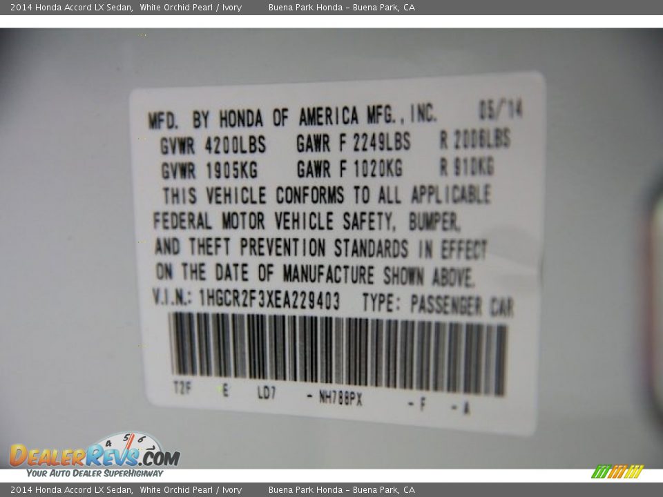 2014 Honda Accord LX Sedan White Orchid Pearl / Ivory Photo #20