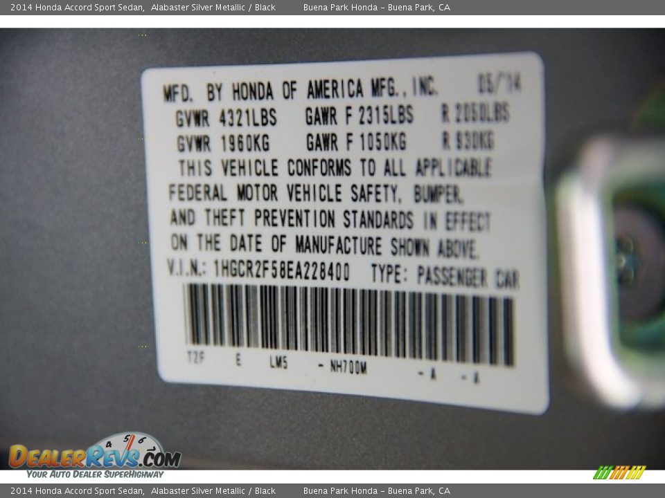 2014 Honda Accord Sport Sedan Alabaster Silver Metallic / Black Photo #20