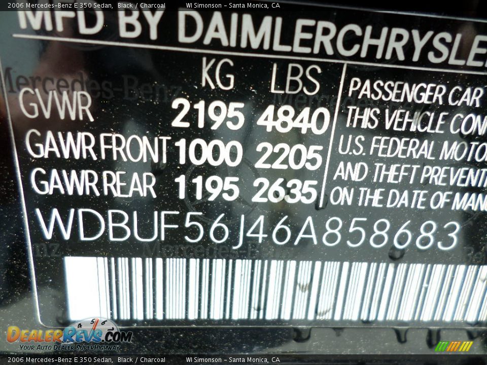 2006 Mercedes-Benz E 350 Sedan Black / Charcoal Photo #26