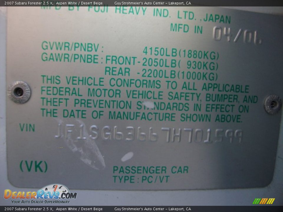 2007 Subaru Forester 2.5 X Aspen White / Desert Beige Photo #26