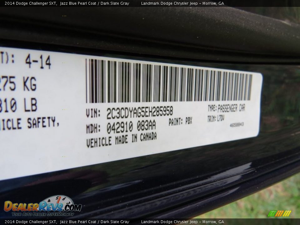2014 Dodge Challenger SXT Jazz Blue Pearl Coat / Dark Slate Gray Photo #9