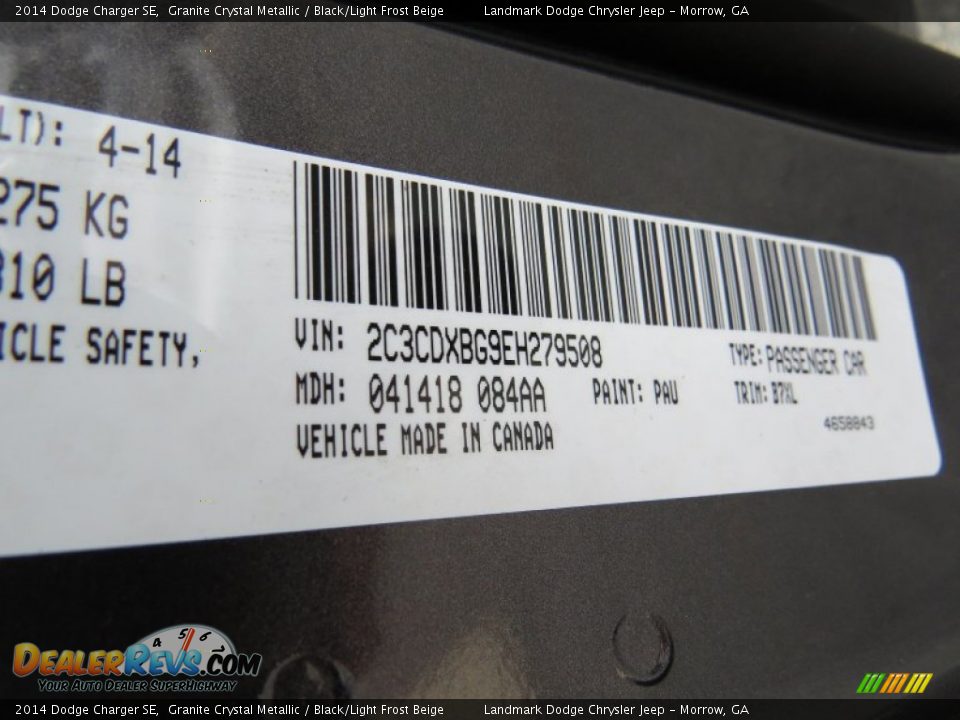 2014 Dodge Charger SE Granite Crystal Metallic / Black/Light Frost Beige Photo #9