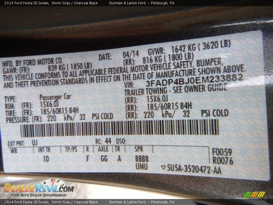 2014 Ford Fiesta SE Sedan Storm Gray / Charcoal Black Photo #14