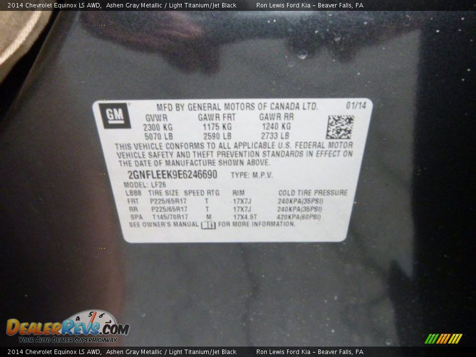 2014 Chevrolet Equinox LS AWD Ashen Gray Metallic / Light Titanium/Jet Black Photo #20