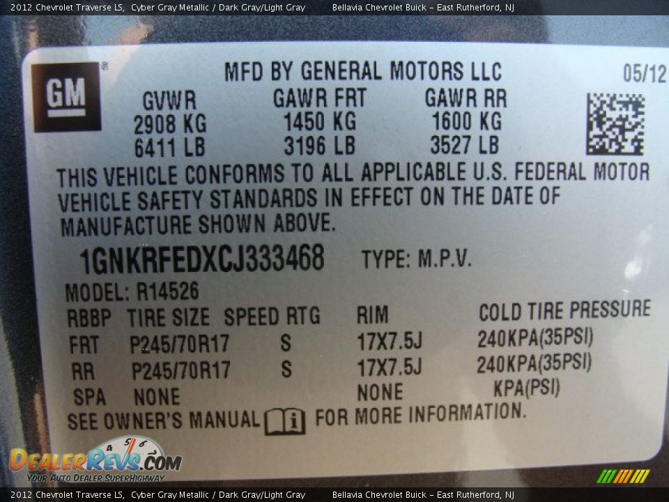 2012 Chevrolet Traverse LS Cyber Gray Metallic / Dark Gray/Light Gray Photo #15