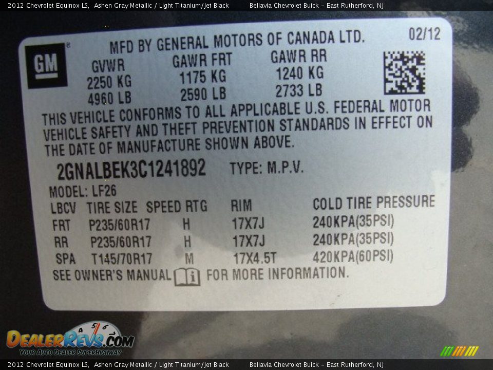 2012 Chevrolet Equinox LS Ashen Gray Metallic / Light Titanium/Jet Black Photo #15