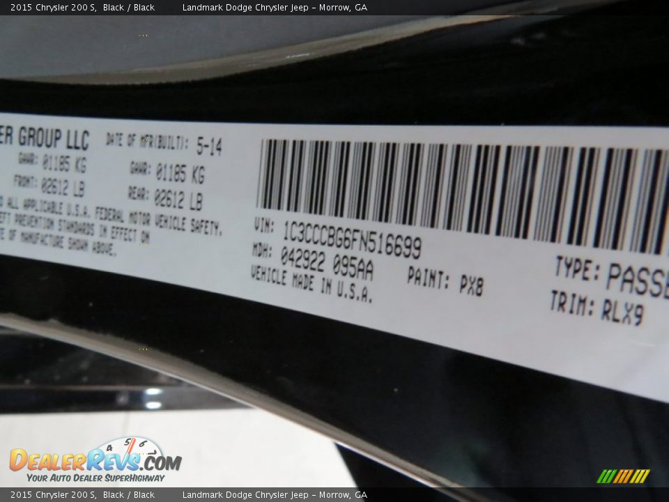 2015 Chrysler 200 S Black / Black Photo #9