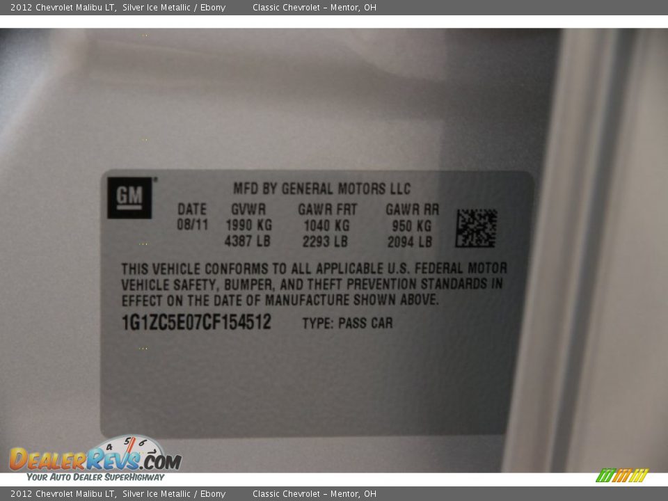 2012 Chevrolet Malibu LT Silver Ice Metallic / Ebony Photo #15
