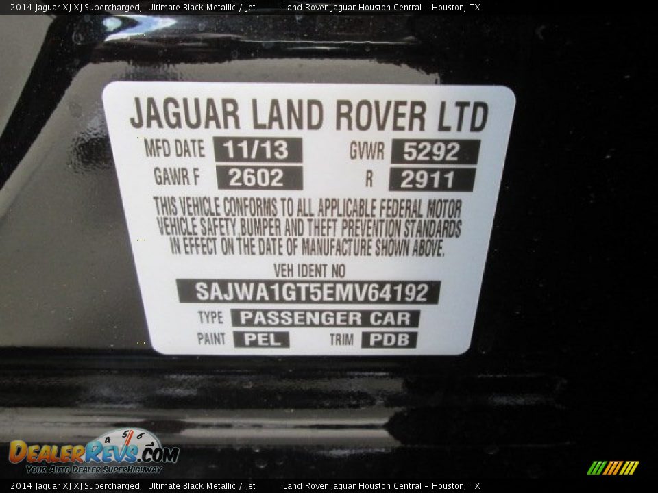 2014 Jaguar XJ XJ Supercharged Ultimate Black Metallic / Jet Photo #21