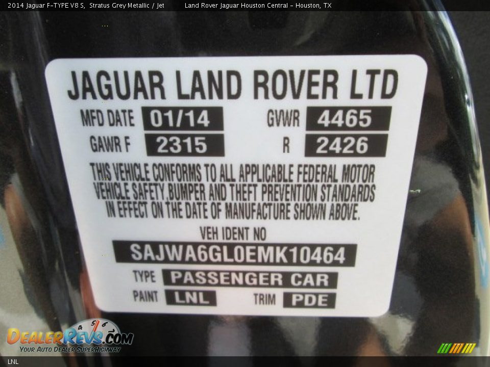 Jaguar Color Code LNL Stratus Grey Metallic