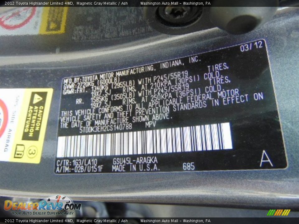 2012 Toyota Highlander Limited 4WD Magnetic Gray Metallic / Ash Photo #19