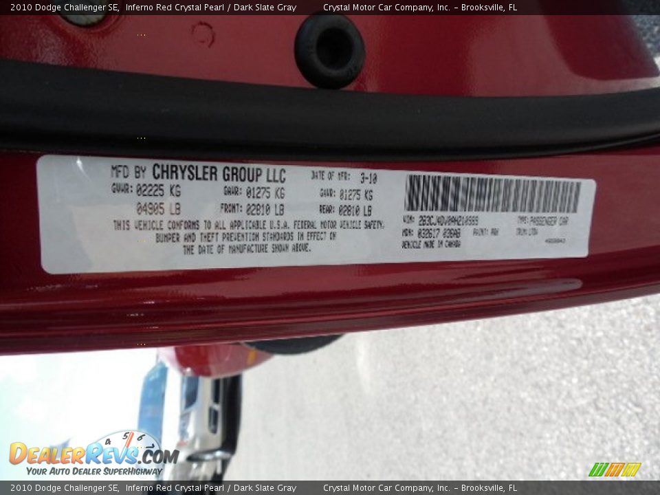2010 Dodge Challenger SE Inferno Red Crystal Pearl / Dark Slate Gray Photo #22