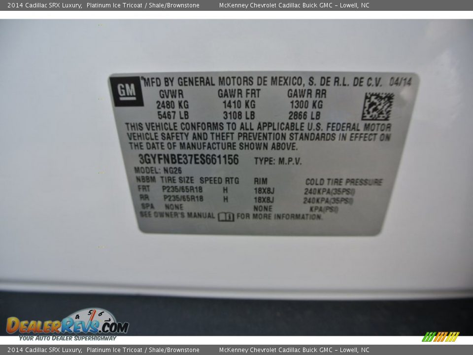 2014 Cadillac SRX Luxury Platinum Ice Tricoat / Shale/Brownstone Photo #7