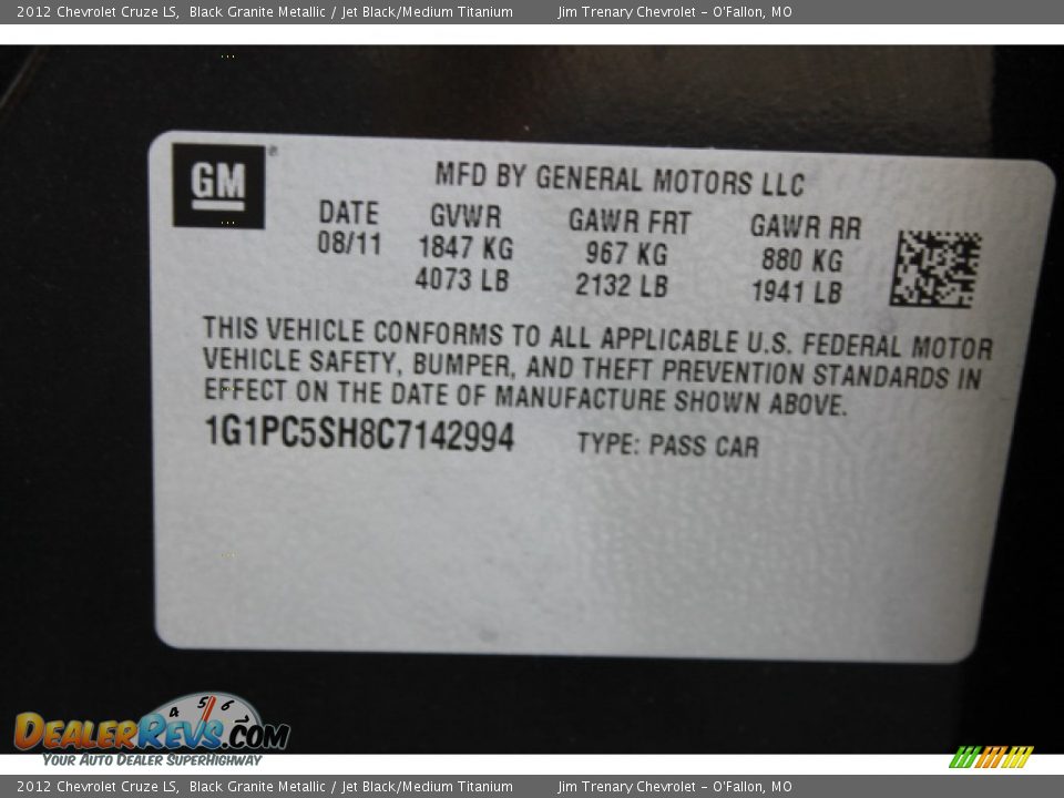 2012 Chevrolet Cruze LS Black Granite Metallic / Jet Black/Medium Titanium Photo #17