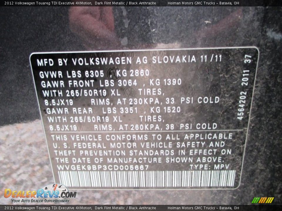 2012 Volkswagen Touareg TDI Executive 4XMotion Dark Flint Metallic / Black Anthracite Photo #4