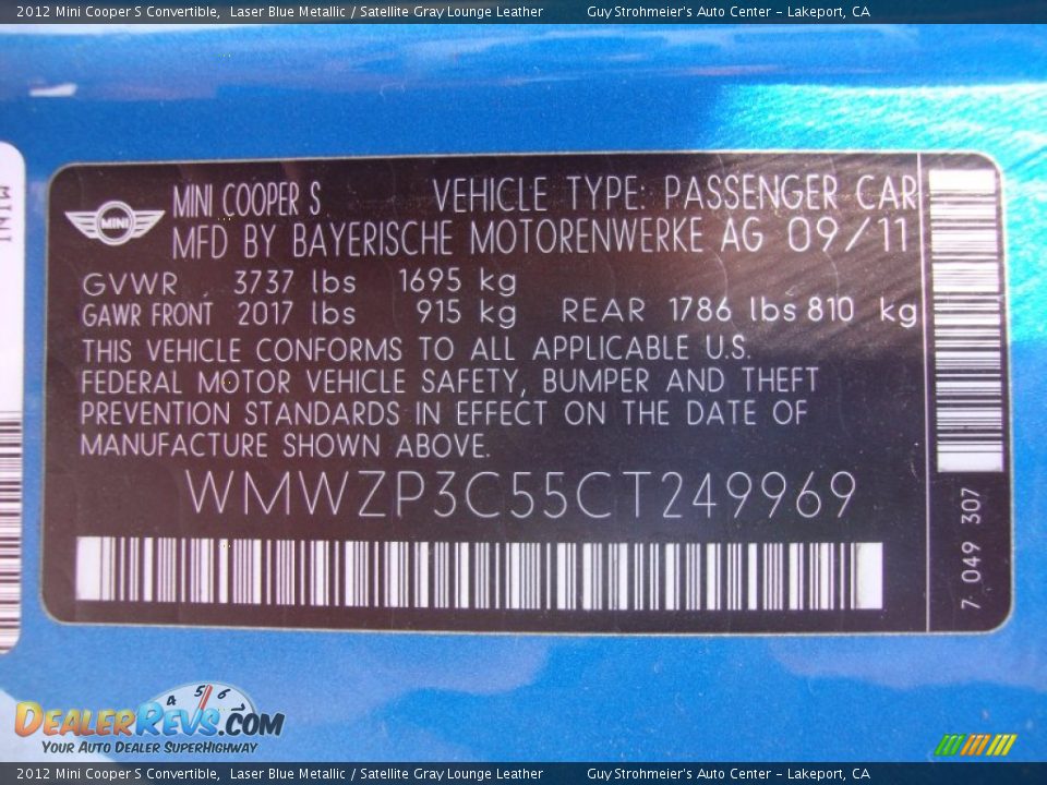 2012 Mini Cooper S Convertible Laser Blue Metallic / Satellite Gray Lounge Leather Photo #21