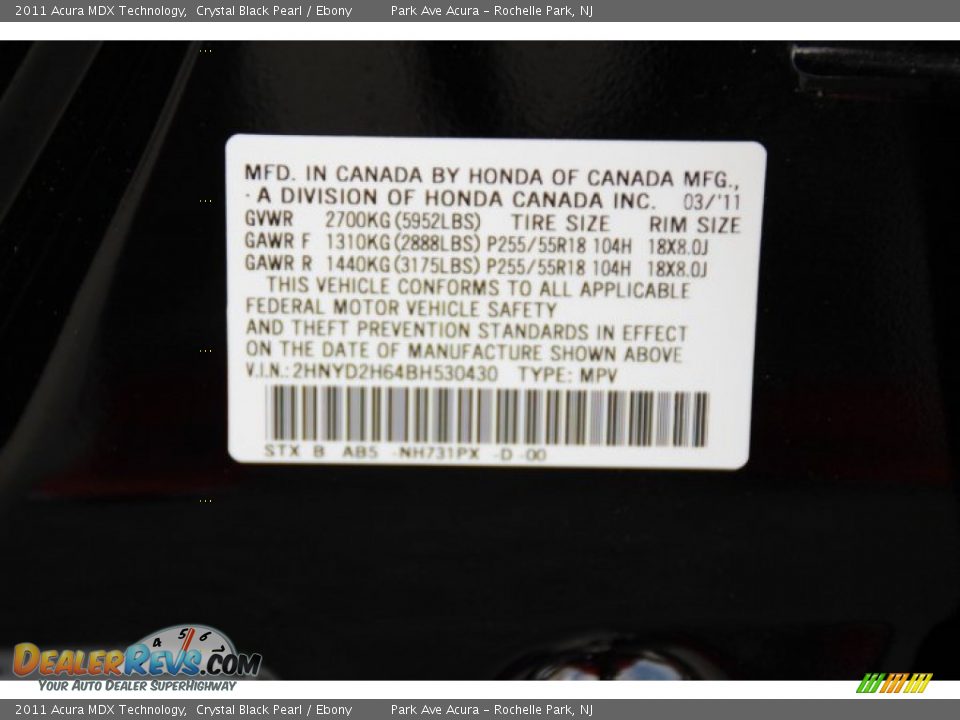 2011 Acura MDX Technology Crystal Black Pearl / Ebony Photo #33