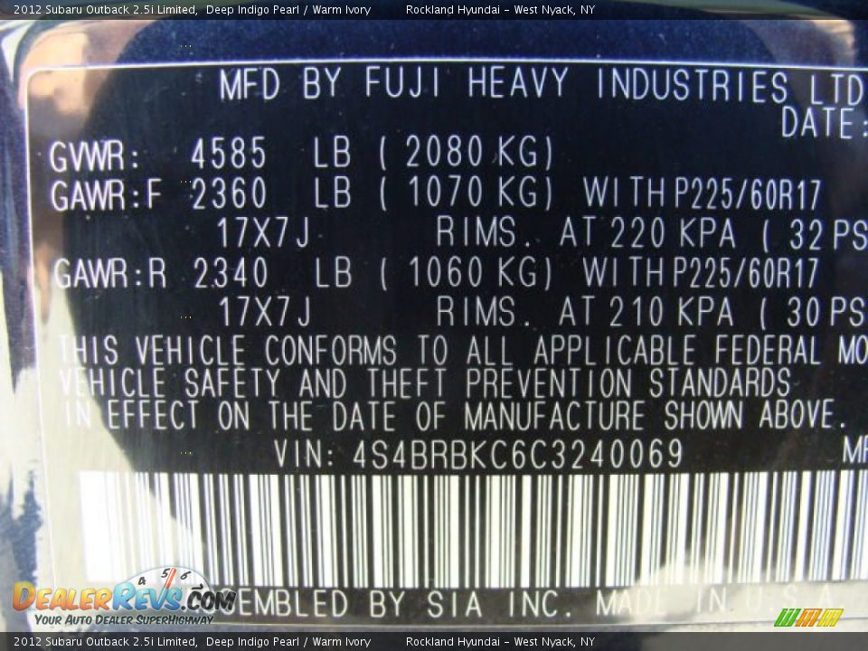 2012 Subaru Outback 2.5i Limited Deep Indigo Pearl / Warm Ivory Photo #32