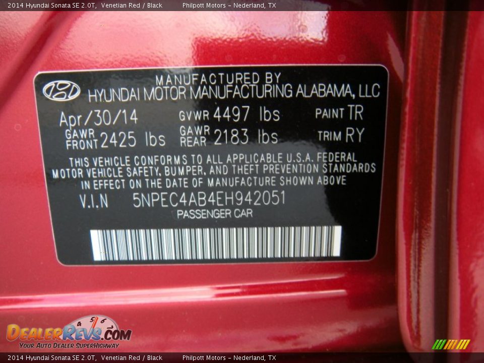 2014 Hyundai Sonata SE 2.0T Venetian Red / Black Photo #36