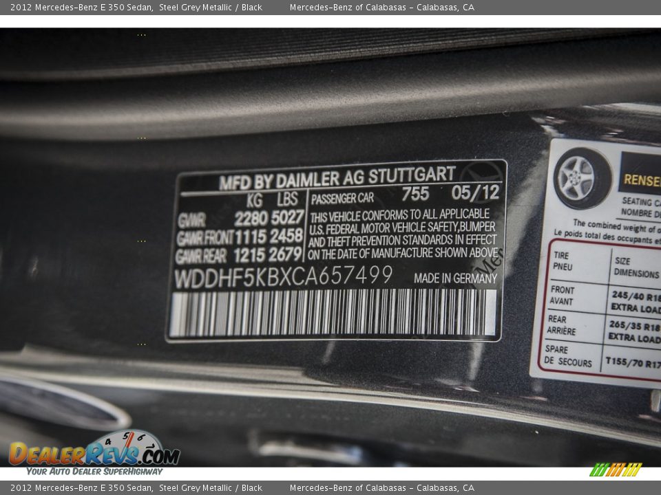 2012 Mercedes-Benz E 350 Sedan Steel Grey Metallic / Black Photo #21