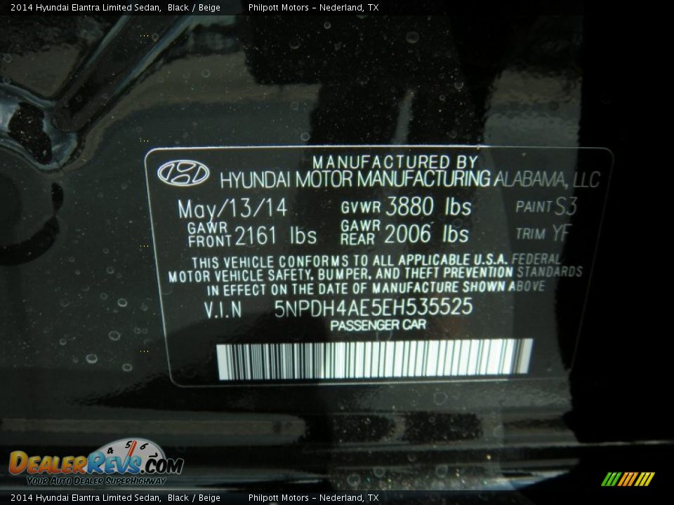 2014 Hyundai Elantra Limited Sedan Black / Beige Photo #34