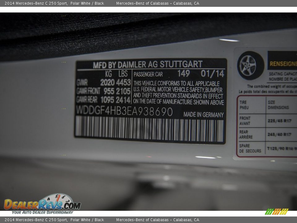 2014 Mercedes-Benz C 250 Sport Polar White / Black Photo #7
