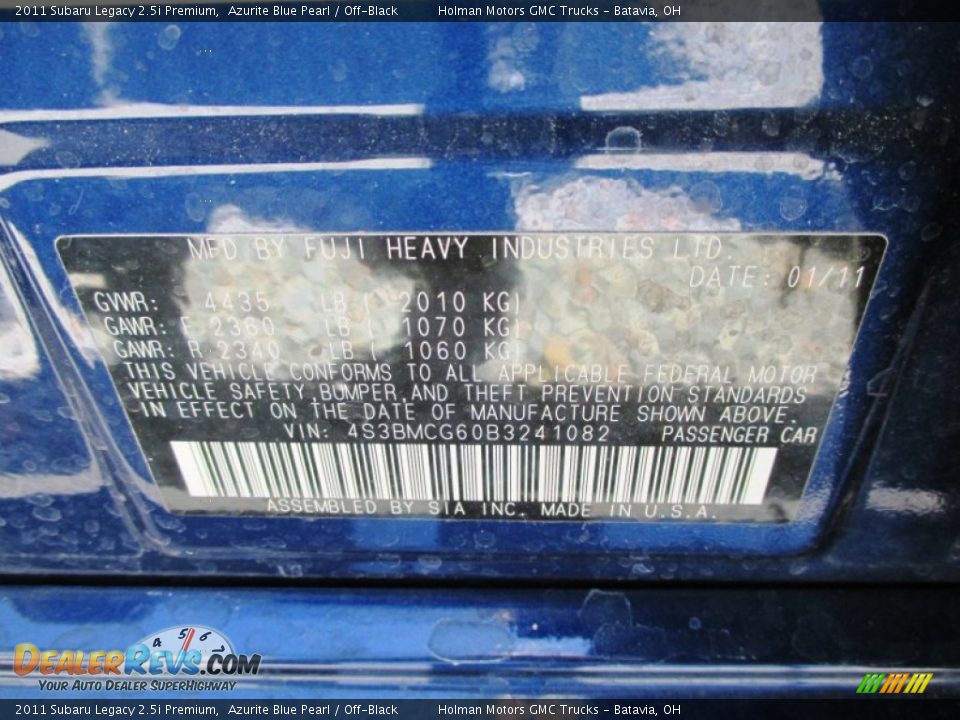 2011 Subaru Legacy 2.5i Premium Azurite Blue Pearl / Off-Black Photo #4