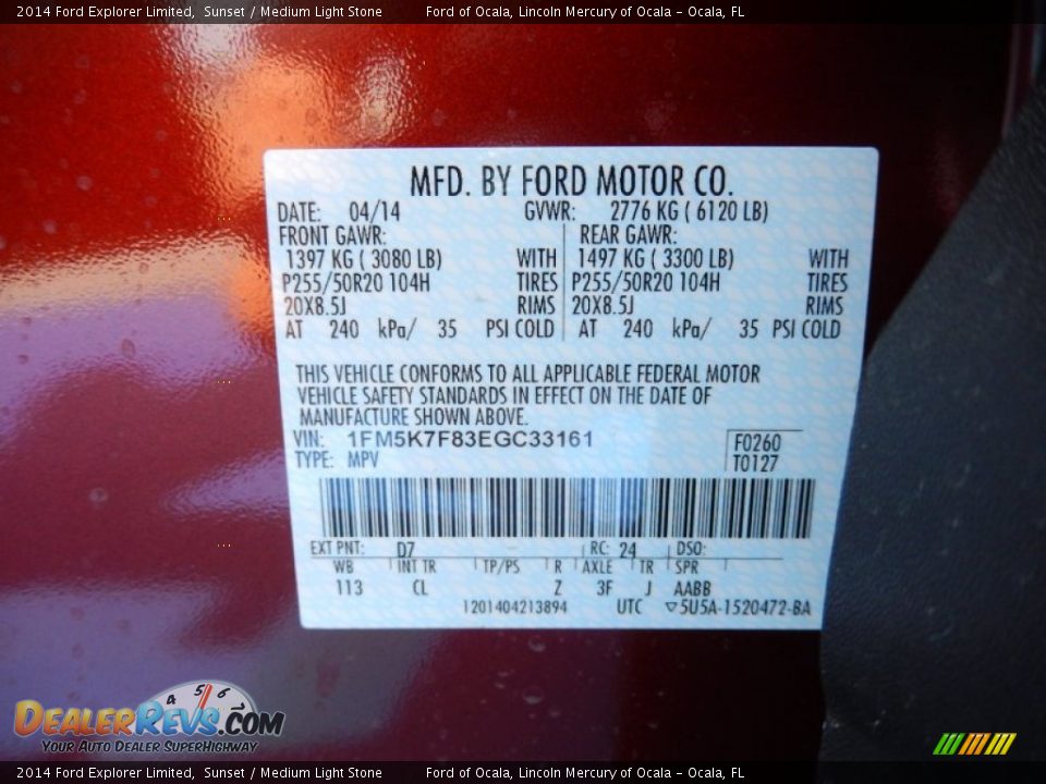 2014 Ford Explorer Limited Sunset / Medium Light Stone Photo #13