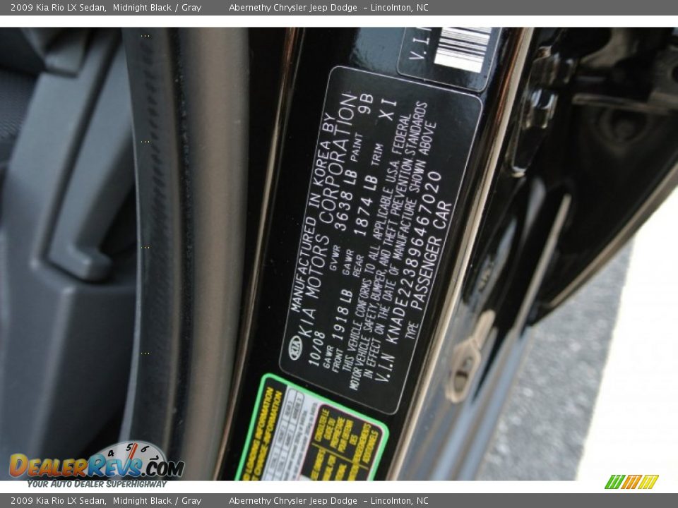 2009 Kia Rio LX Sedan Midnight Black / Gray Photo #7