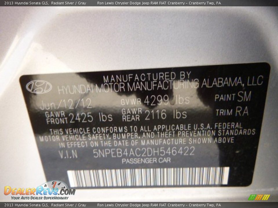 2013 Hyundai Sonata GLS Radiant Silver / Gray Photo #20